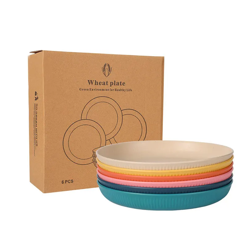 8 Alternative Color 9inch Microwave and Dishwasher Safe Wheat Straw Plate Deep Dinner Plates Set for Kitchen