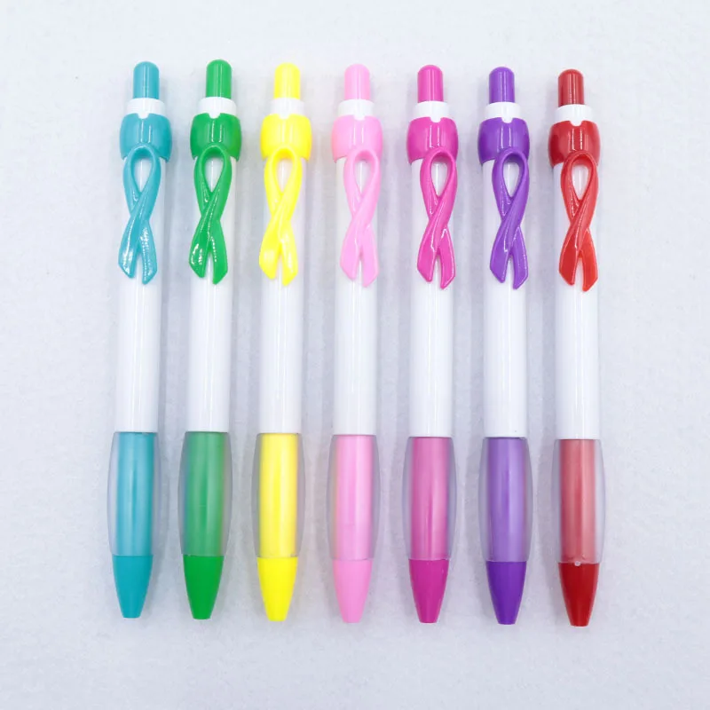 Pink Ribbon ball Pen for Women Girls Gift Plastic Breast Cancer Awareness Accessories Ribbon Plastic ballpoint pen- custom print