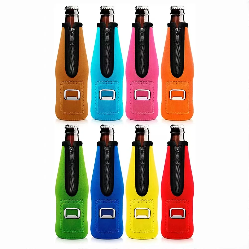 Custom 12oz Zippered Neoprene Beer Bottle Cooler With Bottler Opener  Foldable Sublimation Blank Bottler Holder