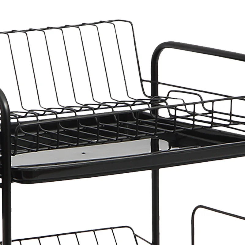 Iron Metal Wire Dish Rack Dryer of 2 Tier Kitchen Organizer Counter Stainless Steel Drainer Plate Storage Cup Rack with PP Tray