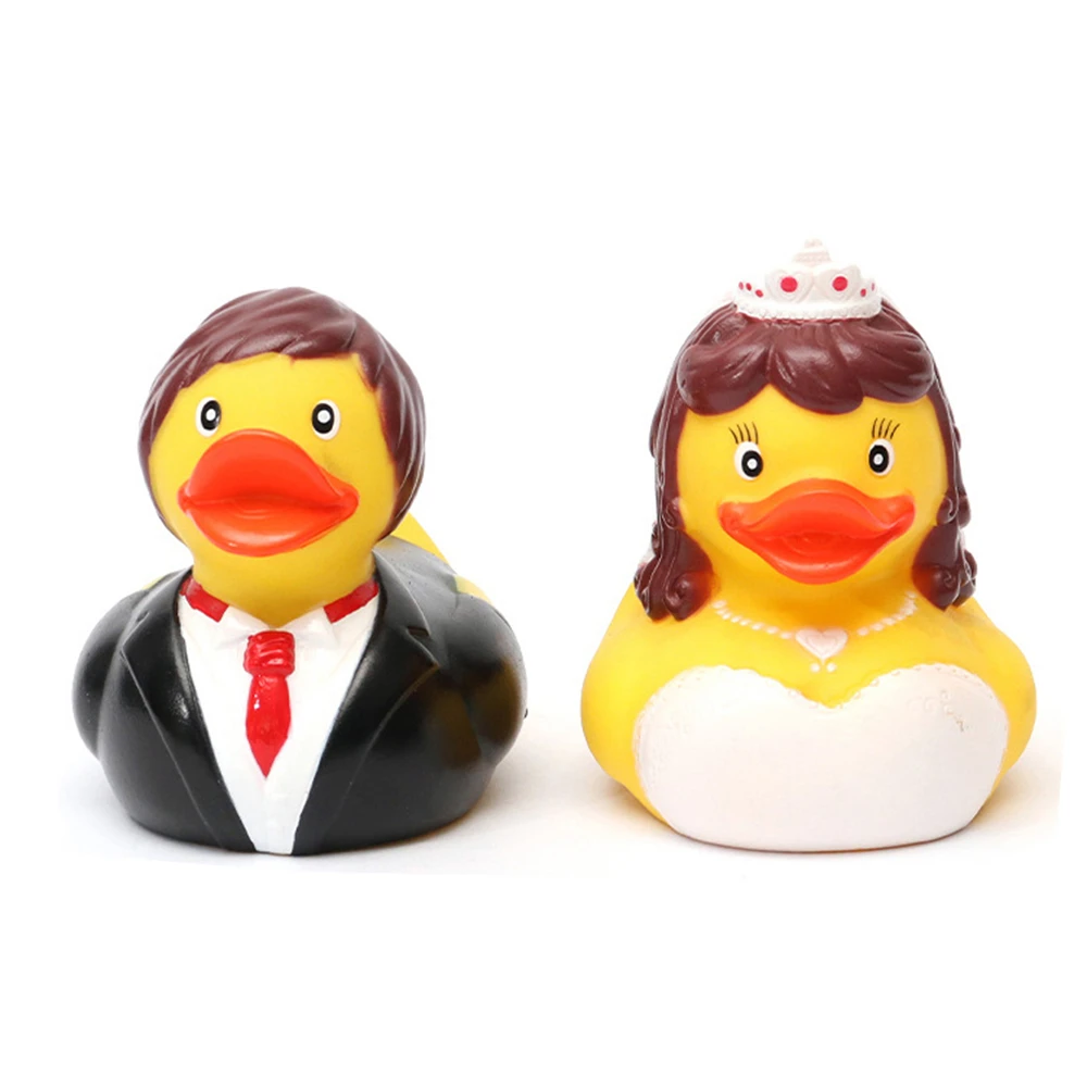 Party Art Decorations 7cm 8 cm Floating Vinyl Toy 3 Inch Yellow Bride Groom Wedding Rubber Ducks