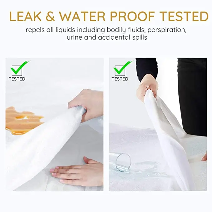 165gsm Bamboo Terry Cloth Mattress Protector, Ultra Soft Bamboo Cooling 100% Waterproof Mattress Cover, Vinyl-Mattress Topper