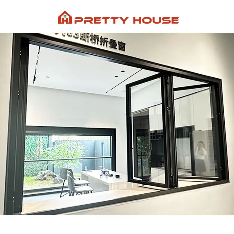 Modern Thermal Break Aluminum Bi Folding Window Soundproof Accordion Sliding Glass Windows
