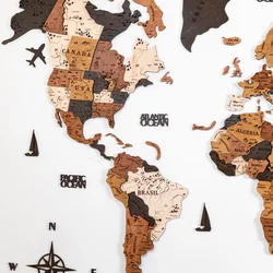 3D Wood World Map With light Backboard World Travel Map Wall Decor