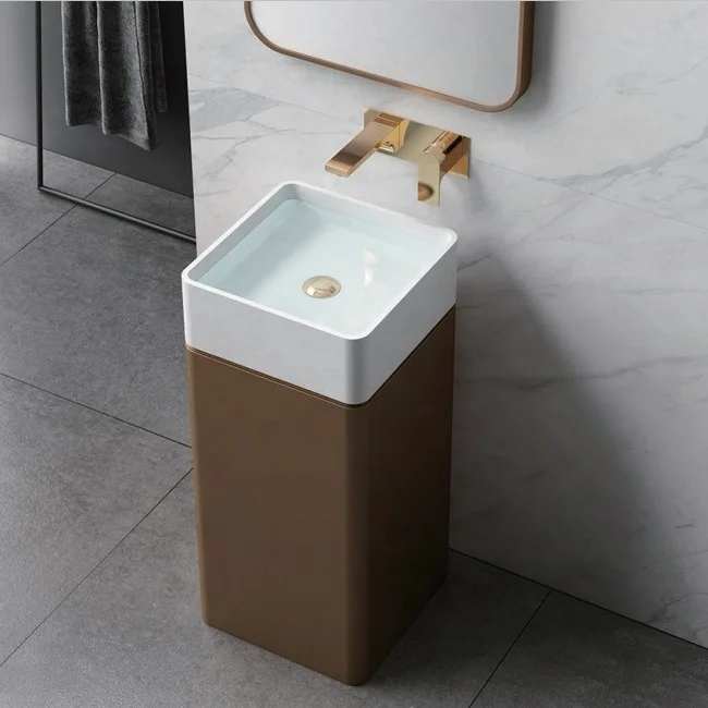 Bathroom concrete grey Wash Basin Cloakroom Round Acrylic Stone  Solid Surface Stone black marble carrara Pedestal basin