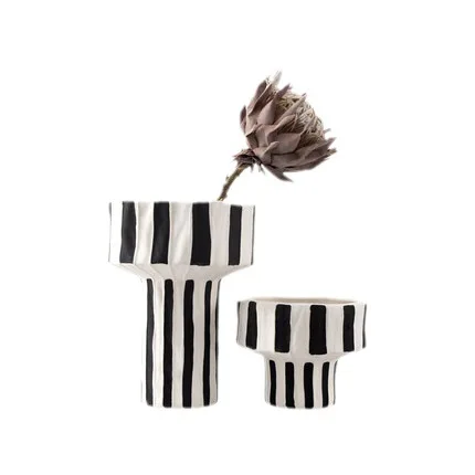 Creative black and white stripes wide mouth ceramic vase decoration home living room table flower arranger soft decoration