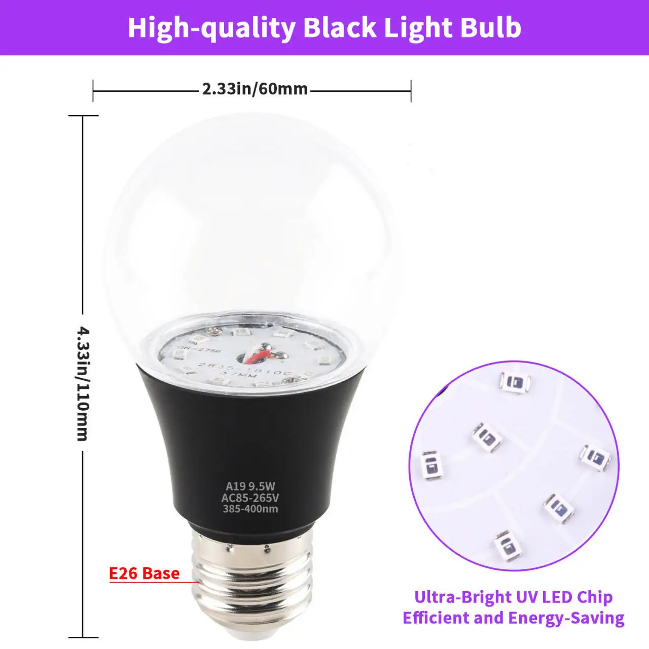 AC 365nm 220V fluorescent aluminum coated bulb LED purple light plastic UV black bulb lights 9w