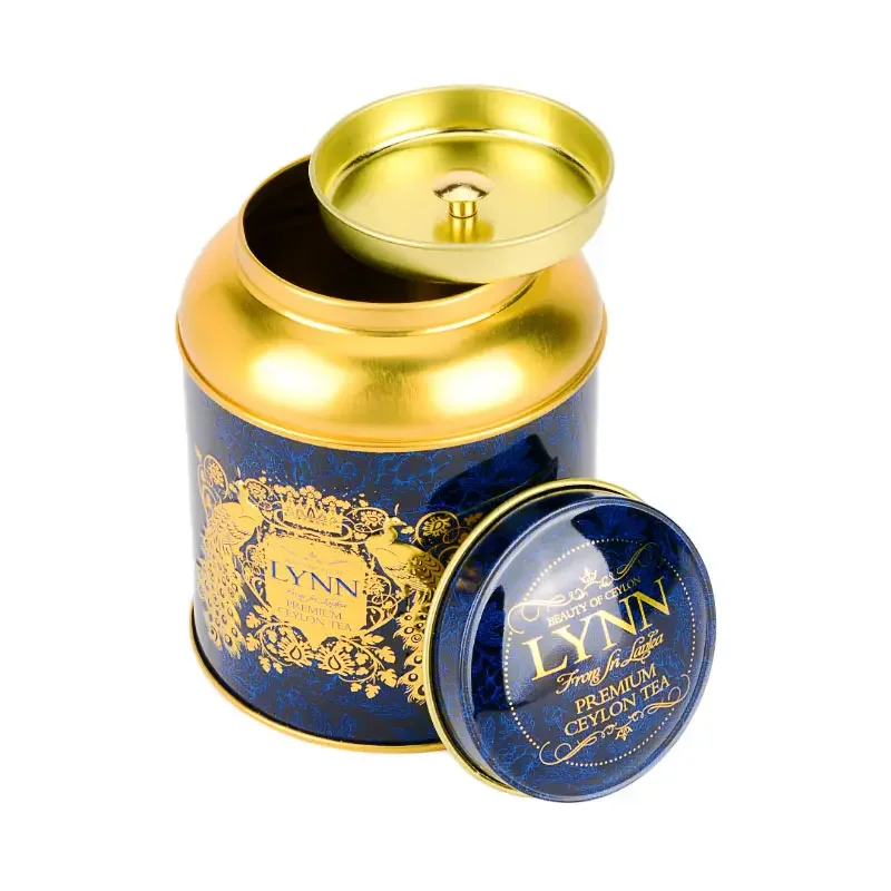 Factory Custom Logo Varnish Printing Gold Empty Double Lid Tea Tin Can For Tea Tin Box Packaging Custom Coffee Beans Metal Case
