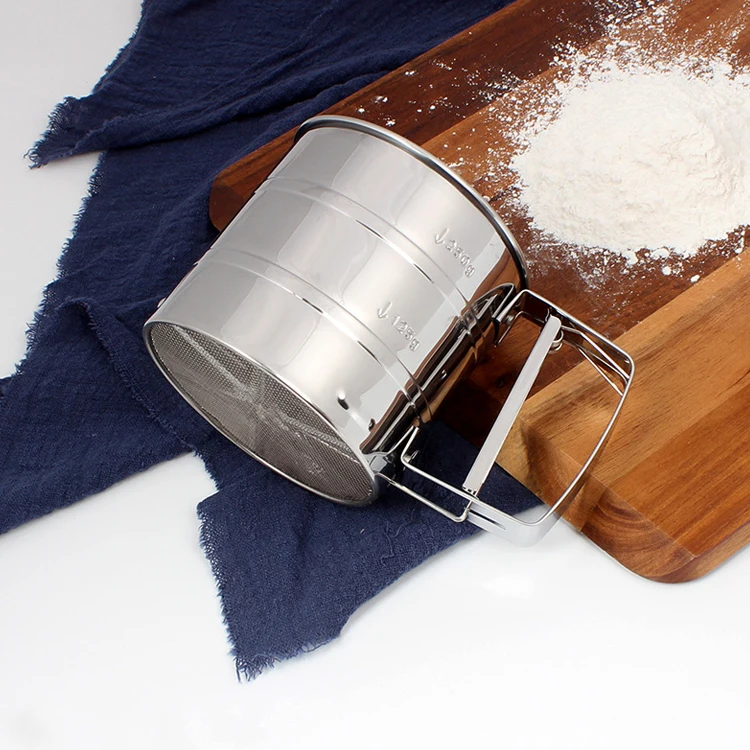 Manufacturer supplies pink green stainless steel hand-pressed semi-automatic flour baking filter icing sugar sieve