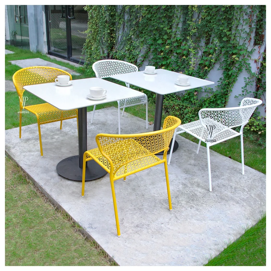 3 PCS Outdoor Bistro patio Set Cafe Restaurant metal square Table And Chairs outdoor furniture for restaurant coffee