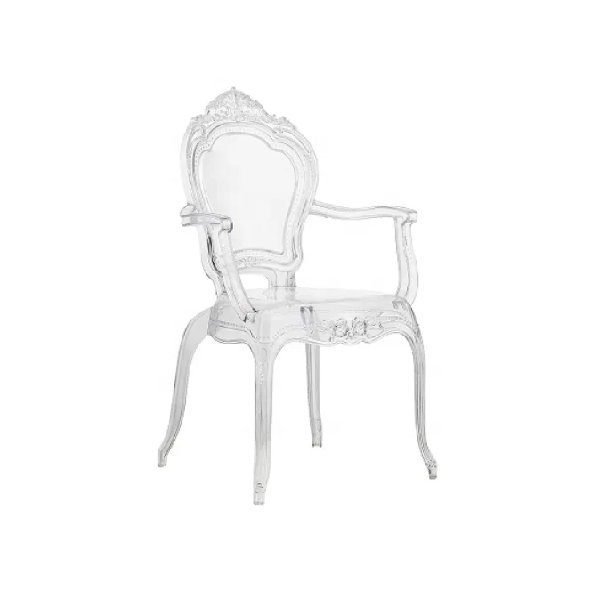 White French Provincial Commercial Pastel Colour High End Recycled Acrylic Amber Napoleon Plastic Casual Dining Arm Chairs