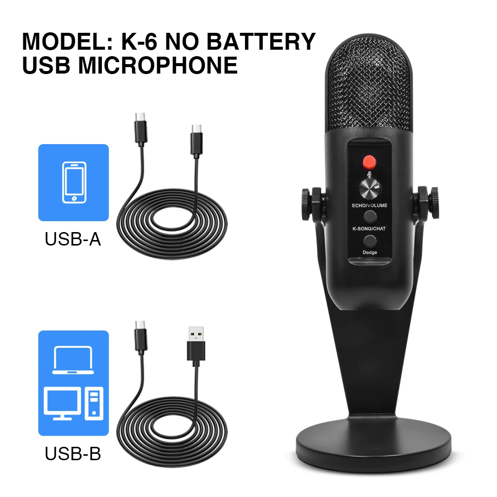New K-6 USB Wireless Microphone For Laptop PC Computer Desktop Condenser Mic Set For Podcasting Gaming  With Adjustable Stand
