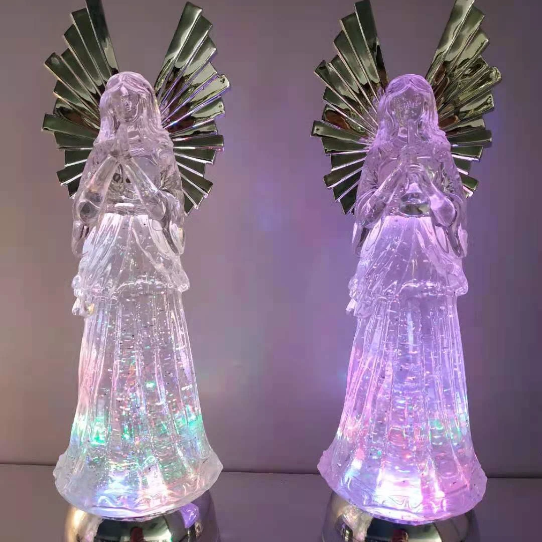 Wholesale custom to different shapes Acrylic Glitter Angel With Cool White Led christmas item