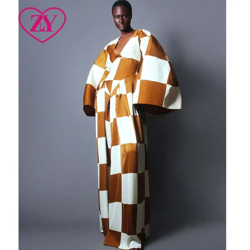 African Deep Scoop neck jumpsuit with maxi flare sleeves Elegant Velvet Outfits For Women Clothing