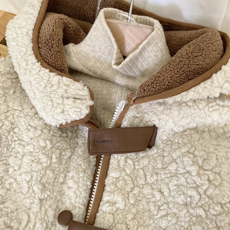 Ivy83635A Kids Girl Warm Fur Jacket Autumn Winter Korean Fashion Thickened Windbreakers Baby Children Hooded Duffle Coat