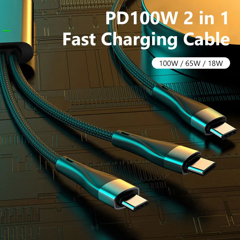 New PD TYpe-c to 2 Type-c 100W aluminum shell braiding customization usb c cable 2 in 1 pd cable