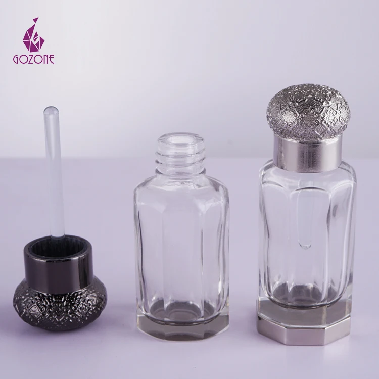 Восьмиугольные черные арабские стеклянные бутылки для эфирного масла Oud со стеклянной палочкой