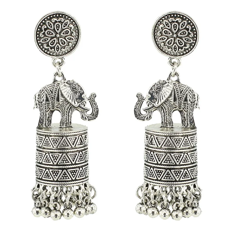Thailand india retro earrings fashion minority style silver elephant tassel earrings wholesale palace jewelry elegant