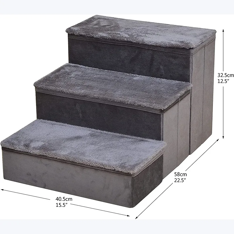 New Design Foldable Storage Ottoman Portable Luxury 4 Step Cheap Dog Staircase Steps Large Pet Dog Ramp Step Ladder For Bed