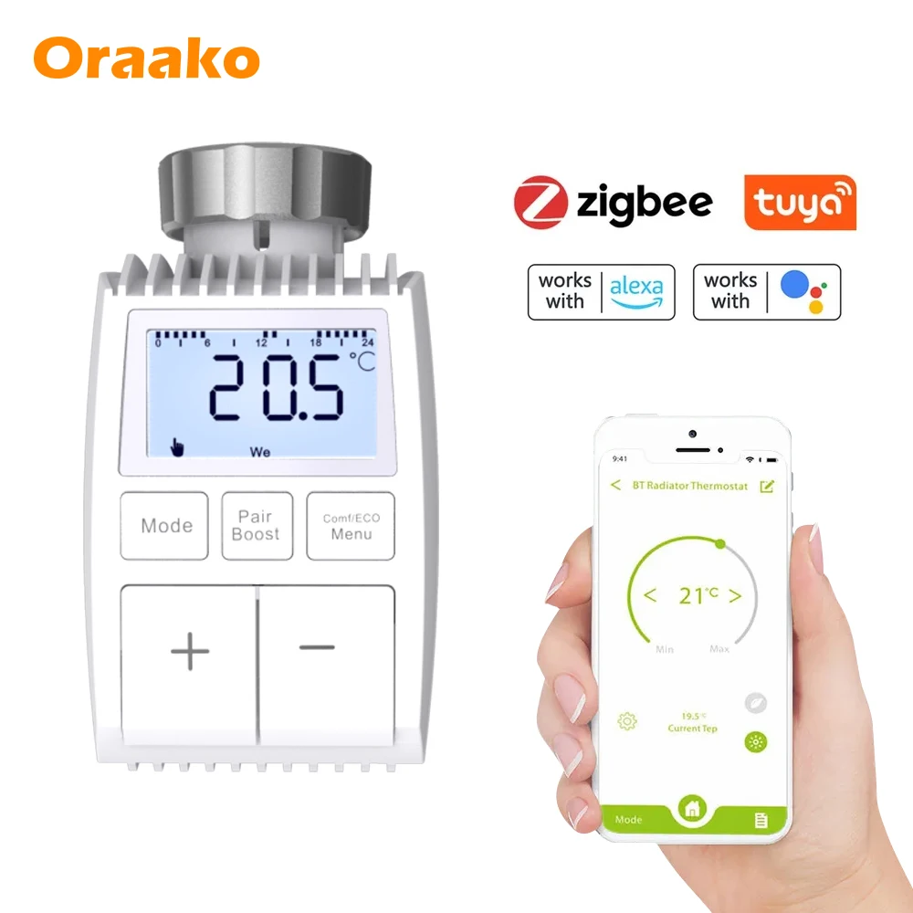 oraako Manufacturing Zigbee radiator Wifi wireless smart Trv radiator valve underfloor heating wireless thermostat