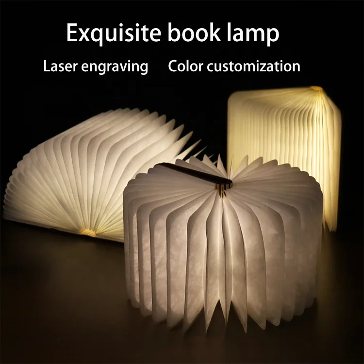 
Mini portable ornaments small pocket size Christmas gift book lamp folding book lamp solid wood creative bedside lamp 