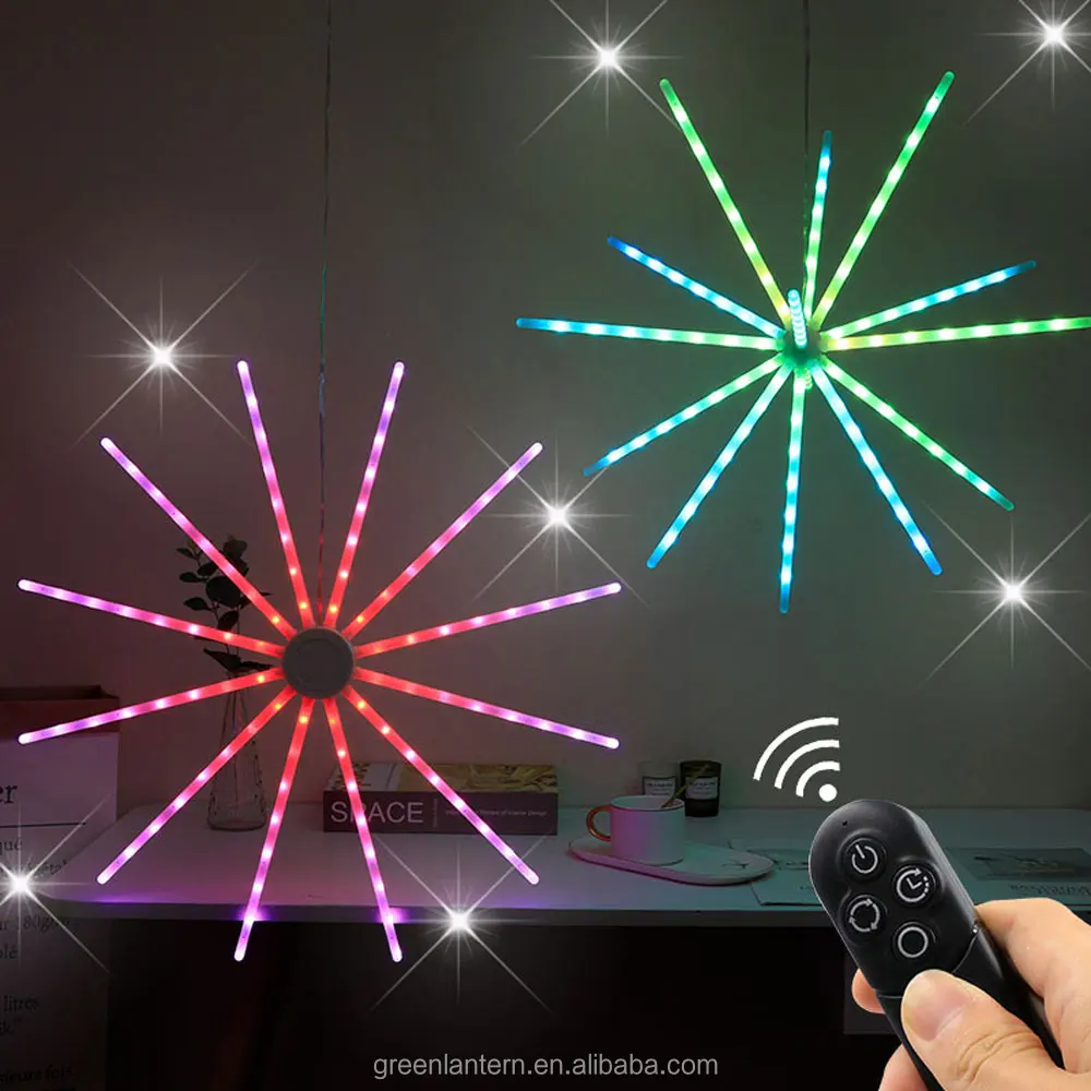 Digital RGB Dynamic Fan Light 2D 3D Star LED Fireworks RGB Hanging Lamp Light USB with Remote for Wedding Party Decoration