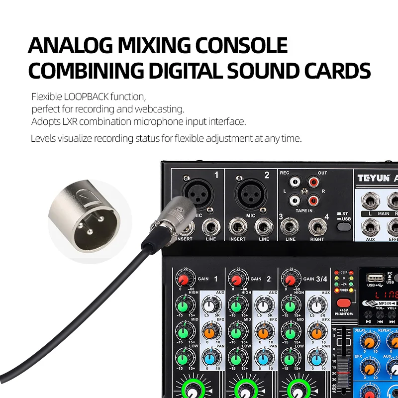 TEYUN AF4 Professional 4-way mixer 5V powered microphone reverb DJ Equipment mixer front effects bidirectional transmission mode