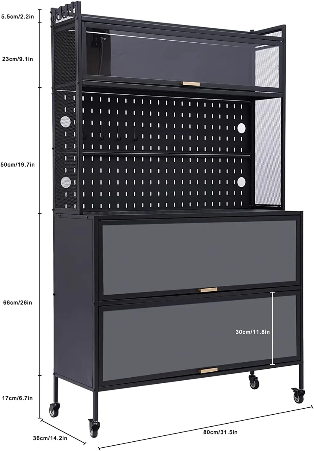 Metal Storage Cabinet, Multifunctional Garage Closet with Doors, Garage Cabinet with 4 Braked Wheels