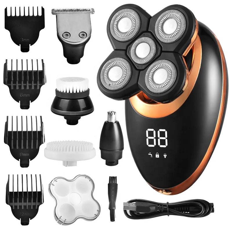 USB Recharge Electric Facial Cleaning Brush 5 Cutter Head Shaver Sideburns Nose Ear Hair Trimmer Clippers