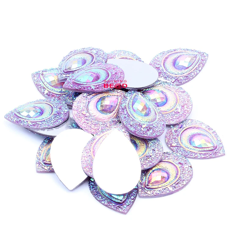 13*18 mm Fashion Drop Rhinestone Ornaments Glue On Carnival Costumes Peacock Eye Flat Back AB Resin For Wedding/Home Decoration