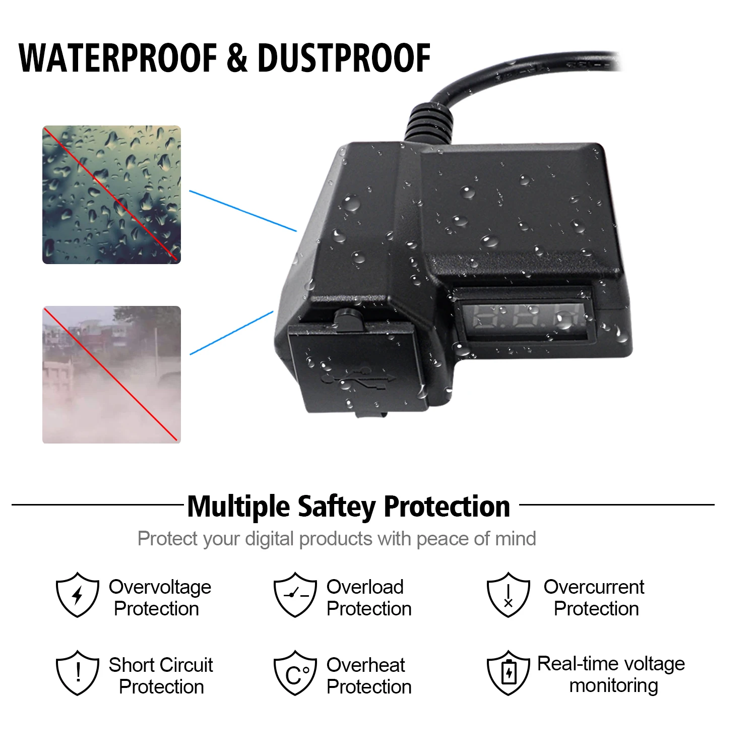Waterproof Dual USB Charging Ports for Motorcycle 12V to 5V USB Phone charger Motorbike USB Socket