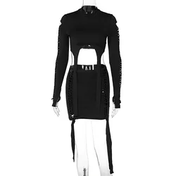 European and American Style Autumn New Fashion Long Sleeve Tops Slim Short Skirt Two Piece Suits Wholesale Women Clothing