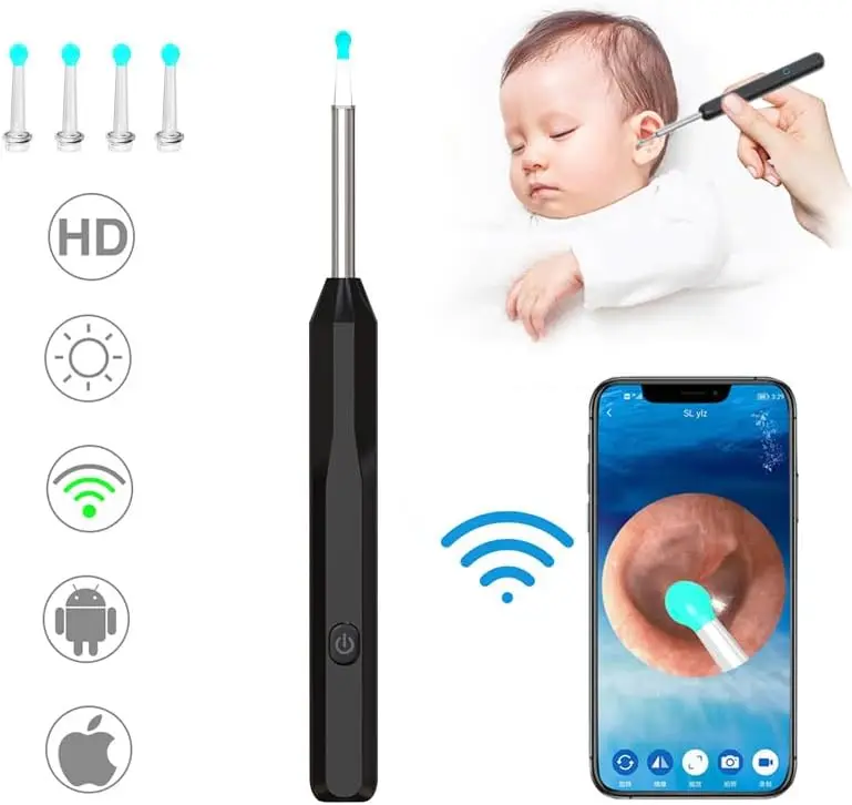Ear Wax Removal Tool  high-Definition Otoscope,with 6 LED Lights  Suitable for iOS iPad Android