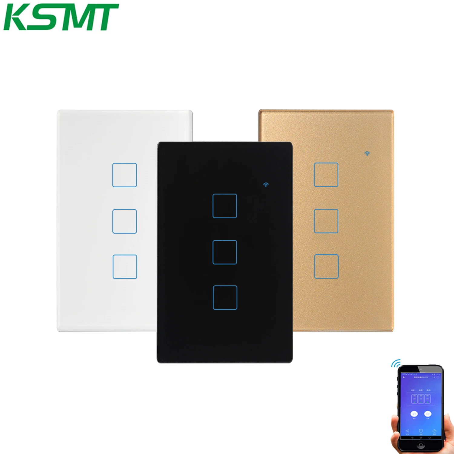 KAISI US American Standard Light 3 GANG Switch Wifi Glass Panel smart wall switch touch Smart life APP Voice Control home gold