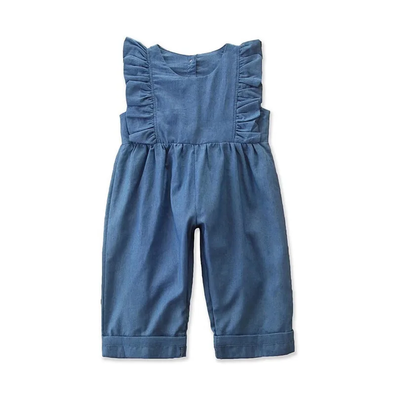 
Sleeveless Summer Infant Ruffles Clothing Denim Baby Girl Clothes Jumpsuit Romper for Kids 