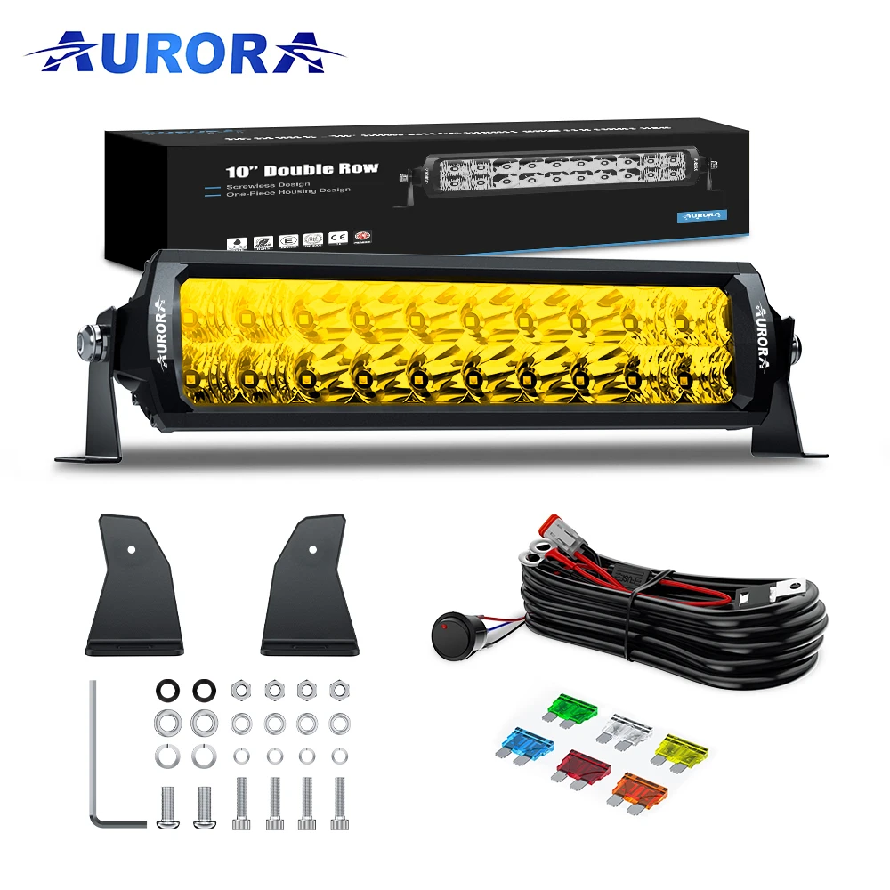 Aurora Yellow Driving Light Bar 10 inch Bumper light bar 30w 12V IP68 Led Off Road Light Bar for 4x4 Atv Led