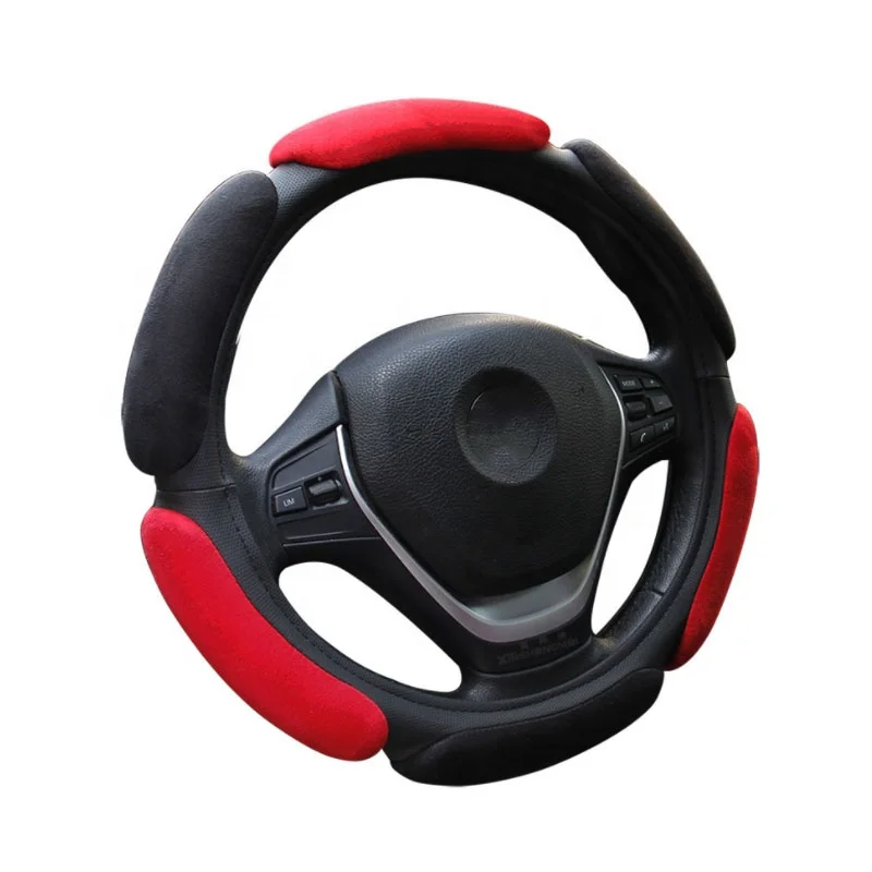 Hot sale 3D Sports sandwich suede comfortable leather steering wheel cover universal for four seasons 15inch