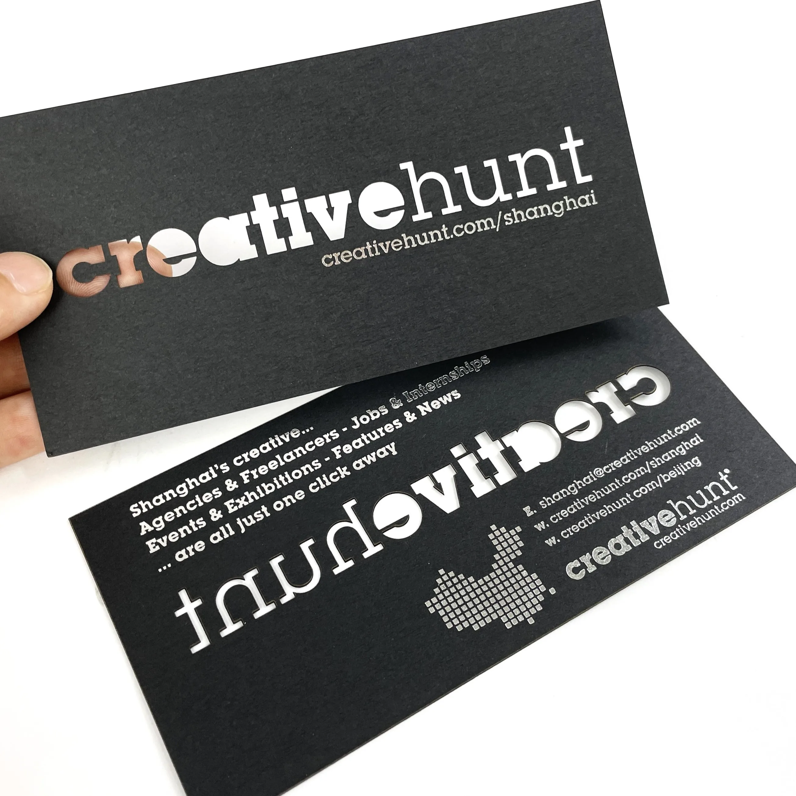 Custom Laser Cut Logo Black Card with Silver Foil Stamping High Quality Printing for Business Use Die cut Business Cards
