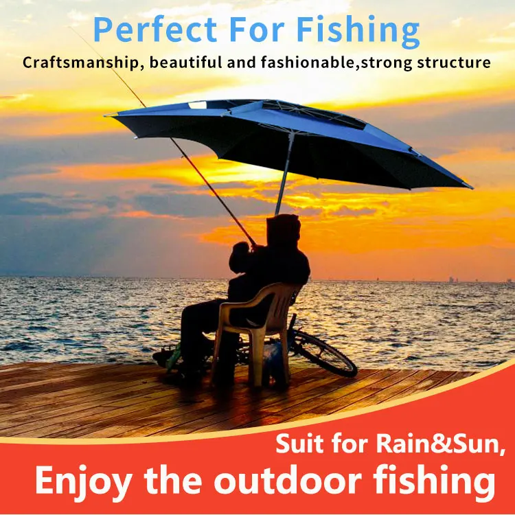 Outdoor Pop-Up Fishing Umbrella Double Layer Waterproof Prevent Outside Line Adjustable Pop-Up Fishing Umbrella Frame