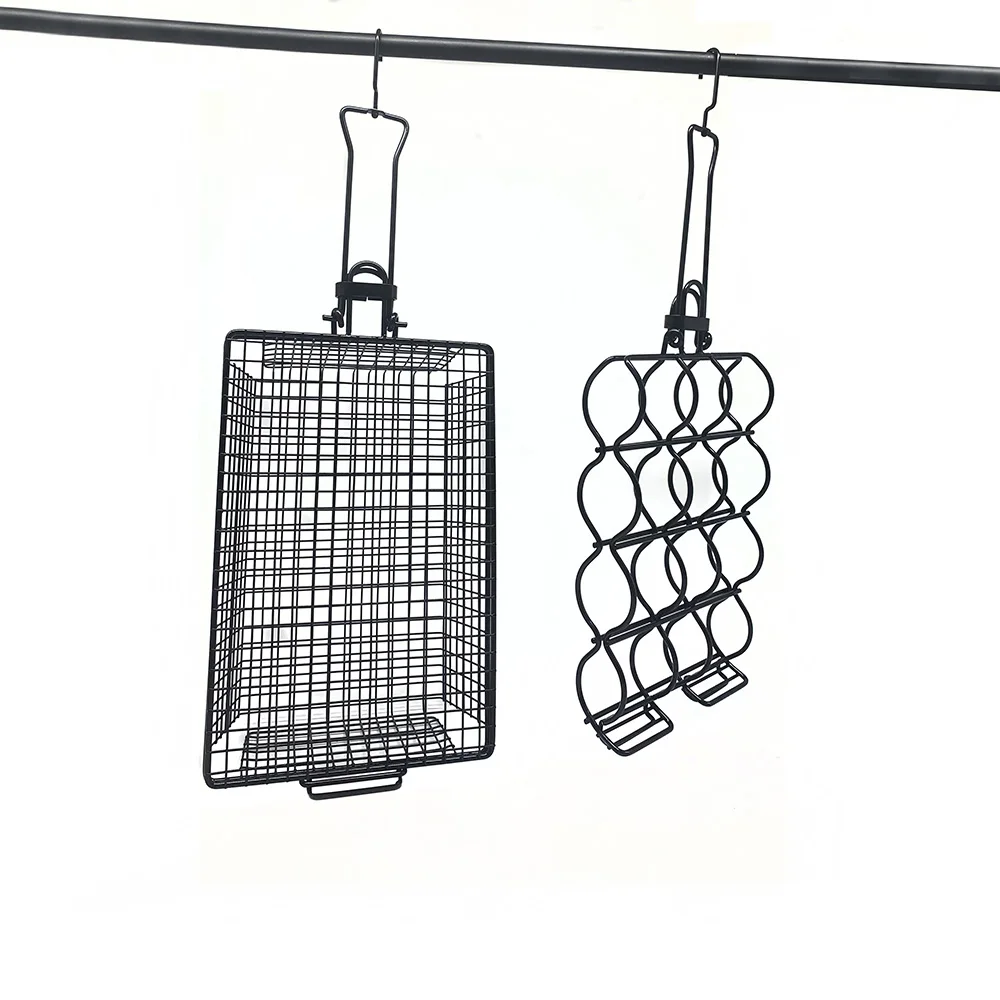Non Stick BBQ Grilling Basket with Hanging Hook, Vegetables Meat Grilling Basket for BBQ Pit Barrel Use Charcoal Smoker Grill