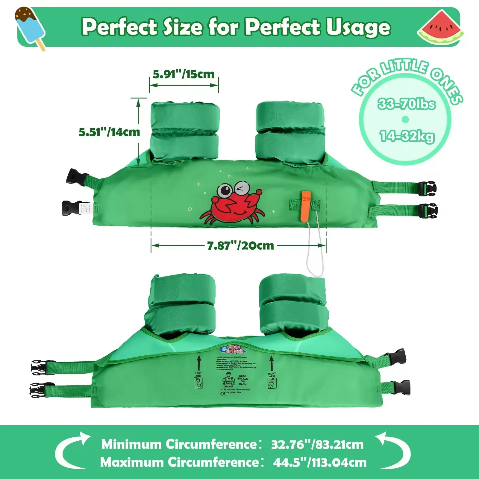 JIURAN Swimming Life Jacket Safety Vest for Kids Baby Puddle 3-6 years Children Swim Floating Arm Ring