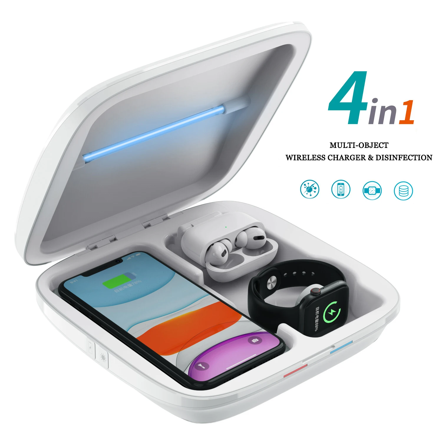 2020 3 In 1 Sterilizer Wireless Charging Uv-clean Phone Sanitizer Box Uv Lights Phone Disinfector Uv Sanitizer Sterilizer Box