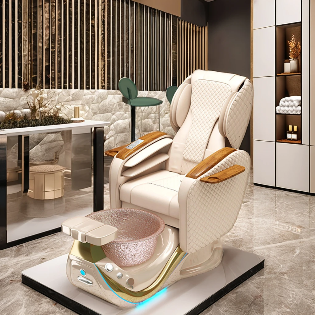 High Grade Luxury Modern PU Leather Pedicure Chair Salon Furniture Spa Massage Pedicure Chair With Glass Bowl