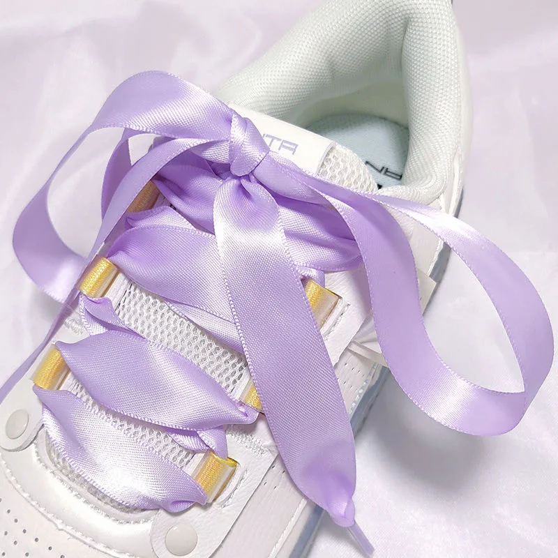 Wholesale 1 Pair Width 2cm Satin Silk Ribbon Shoelaces Rainbow Color Flat Laces For Sneaker Sport Casual Leather Shoes Strings