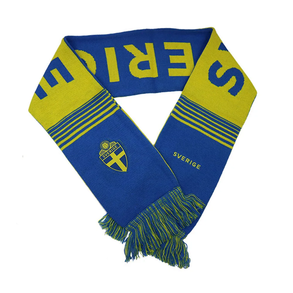 MOQ 20pcs customized manufacturer 100% cotton long sports team knitted style knitting scarves custom soccer knit scarf