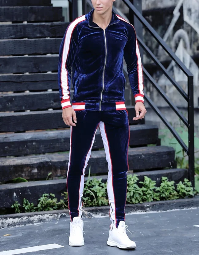 High quality design  tracksuit latest fashion custom  jogging slim fit men velvet velour tracksuit set
