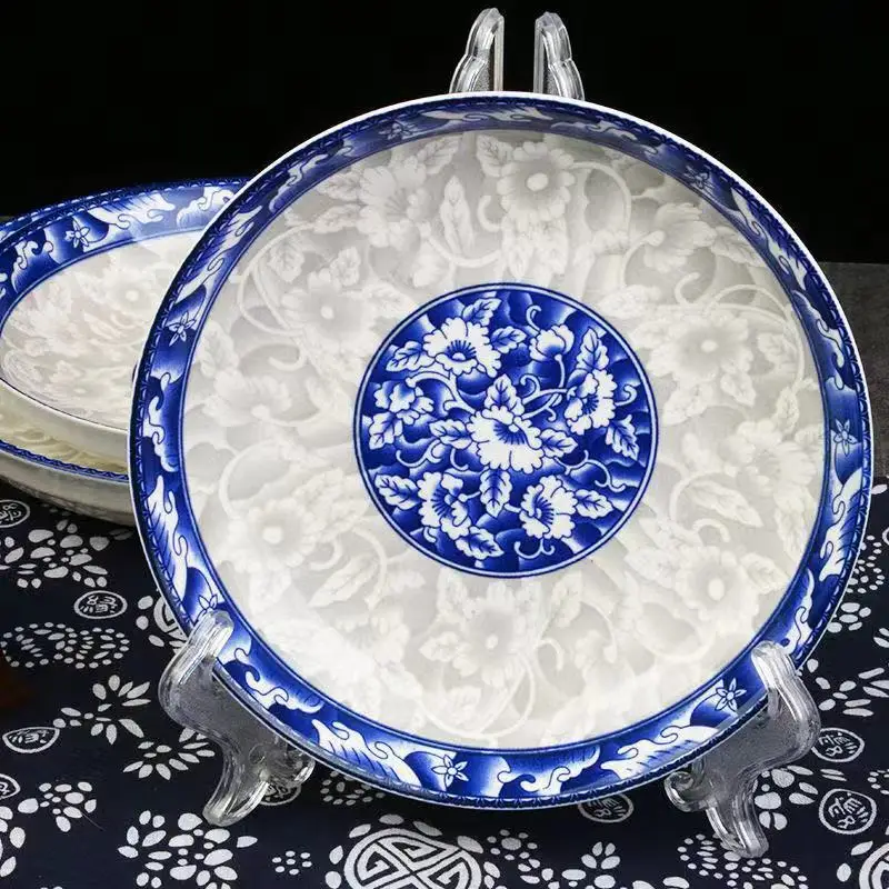 Savall HoReCa blue white ceramic round plate ODM  tableware porcelain dinner dish dinner set for hotel restaurant