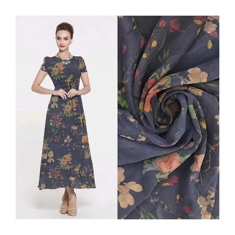 
Summer silk short-sleeved retro elegant dress floral print casual skirt apparel fabric 