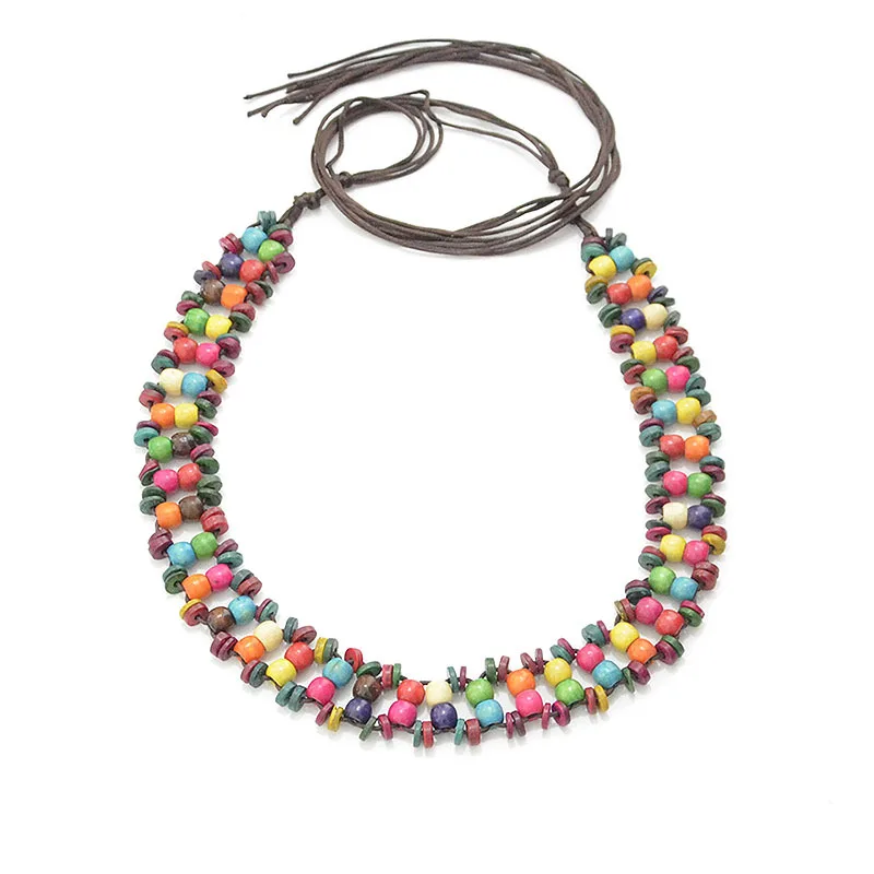 
Wholesale and retail candy colored wooden beads handmade wax rope woman waist chain belt 