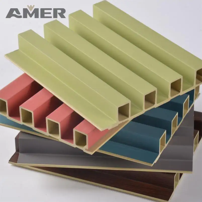 Amer outdoor facade fluted wpc wall 3d panel molding exterior paneles de pared wpc wpvc wall cladding panels interior wall